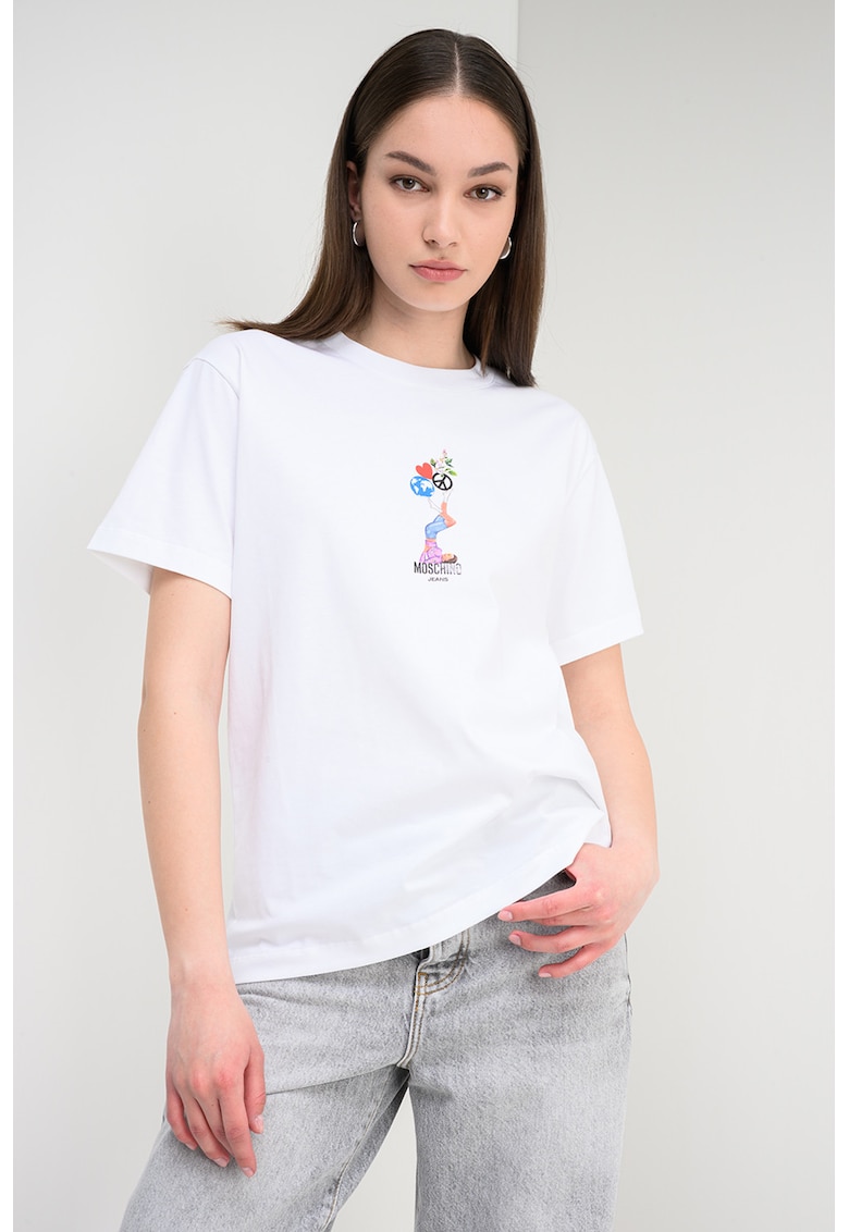 Tricou lejer cu imprimeu grafic - Alb/Portocaliu/Albastru