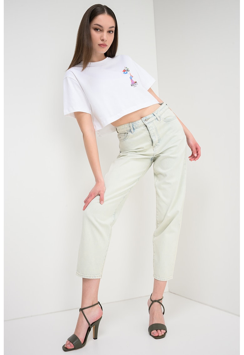 Tricou crop cu decolteu la baza gatului - Portocaliu/Alb optic/Albastru