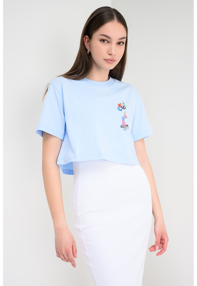 Tricou crop cu decolteu la baza gatului - Rosu/Albastru pal/Lila