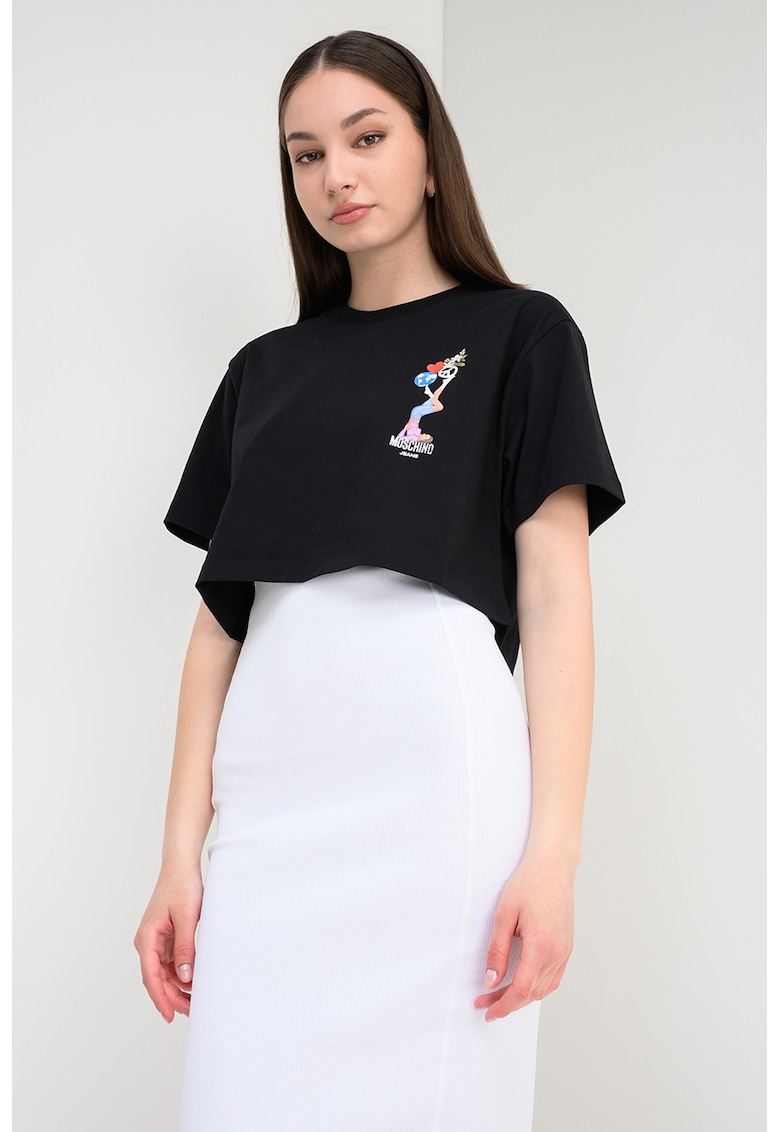Tricou crop cu decolteu la baza gatului - Rosu/Negru/Albastru