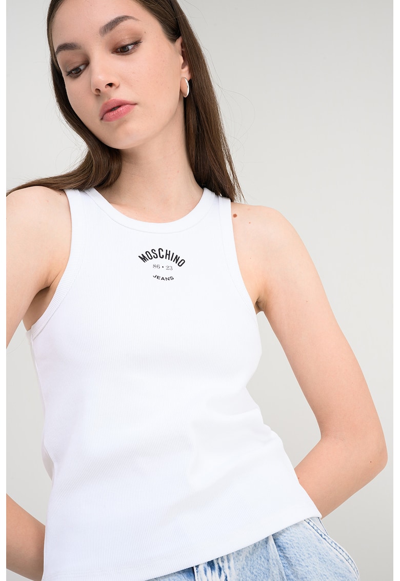 Top din amestec de bumbac cu imprimeu logo - Negru/Alb optic