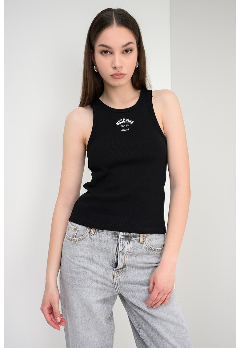 Top din amestec de bumbac cu imprimeu logo - Alb optic/Black Onyx