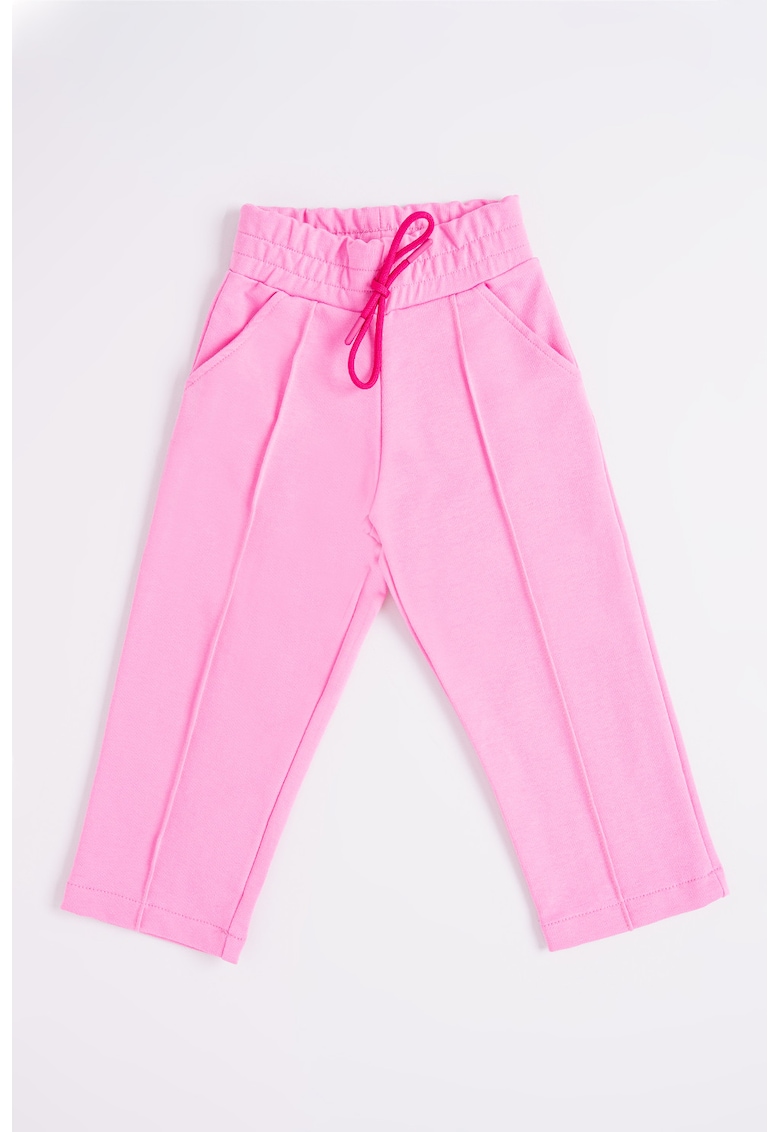 Pantaloni de trening din amestec de bumbac cu snur - Roz pal