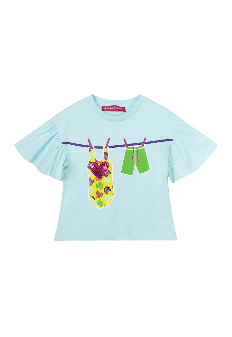 Tricou din bumbac cu imprimeu grafic - Galben - Verde deschis - Albastru deschis -
