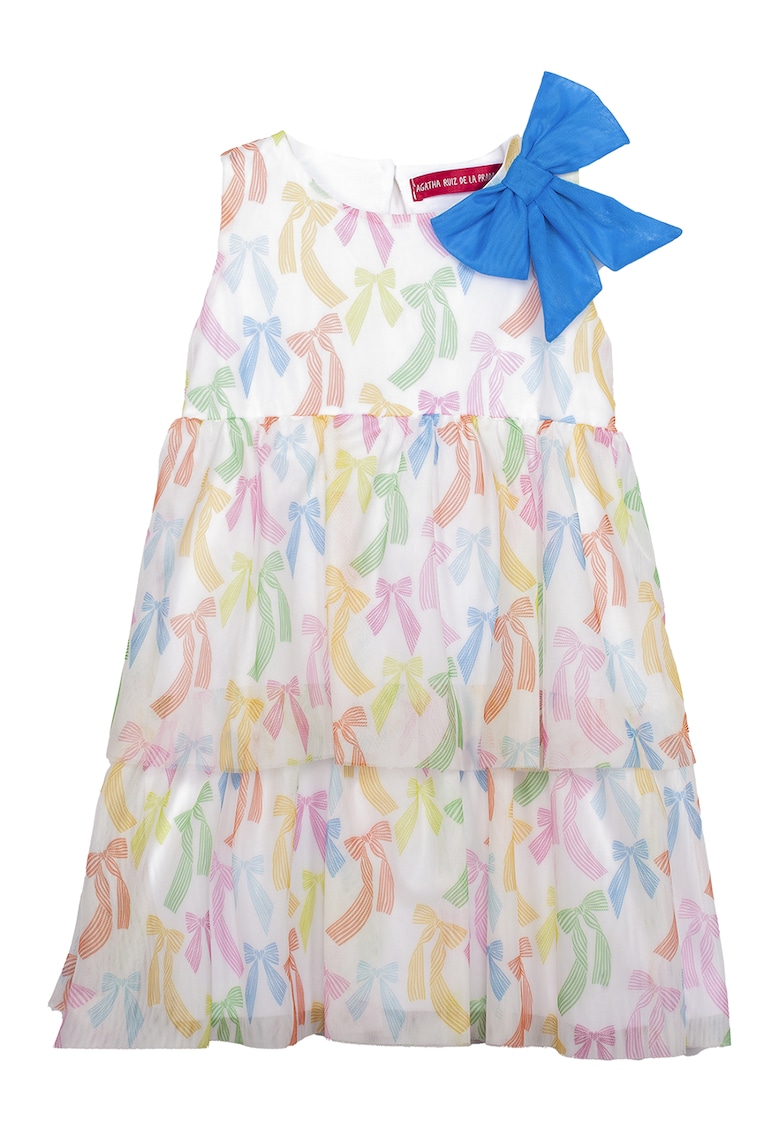 Rochie cu model stratifcat si floral - Alb - Portocaliu - Albastru -