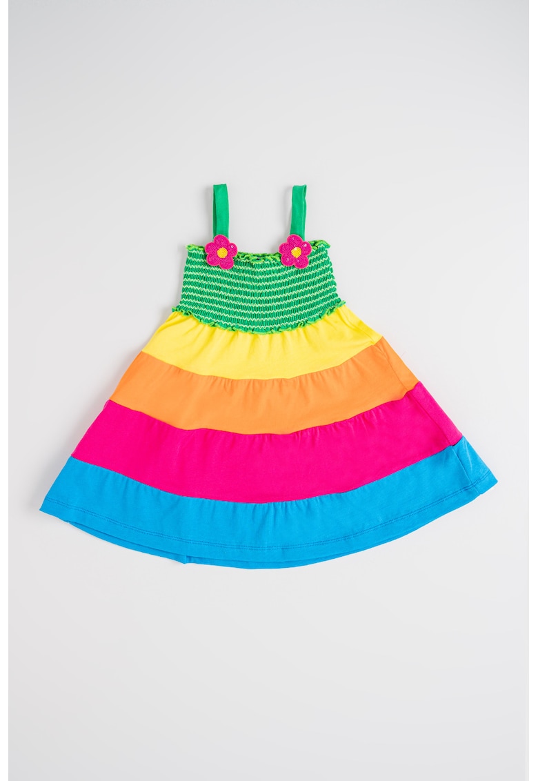 Rochie evazata fara maneci cu aplicatii florale - Multicolor