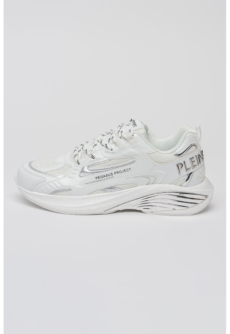 Pantofi sport Pegasus cu insertii din piele ecologica - Alb/Argintiu