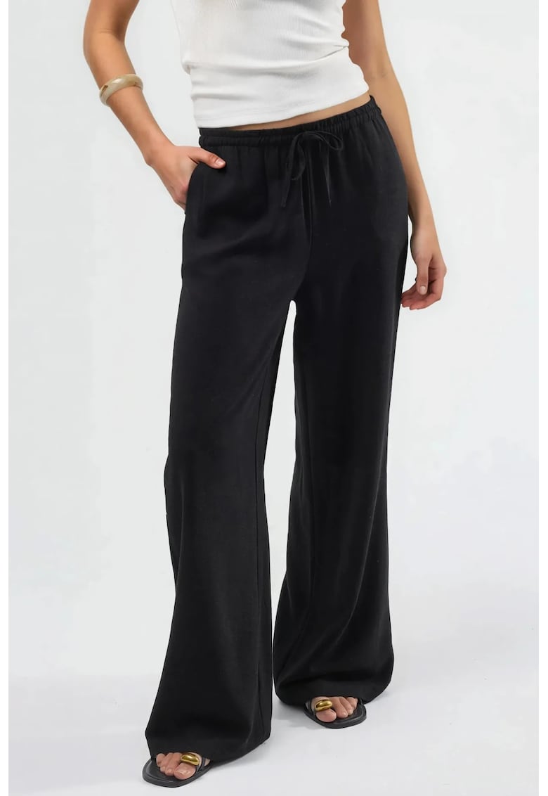 Pantaloni dama - largi - negru - amestec de in