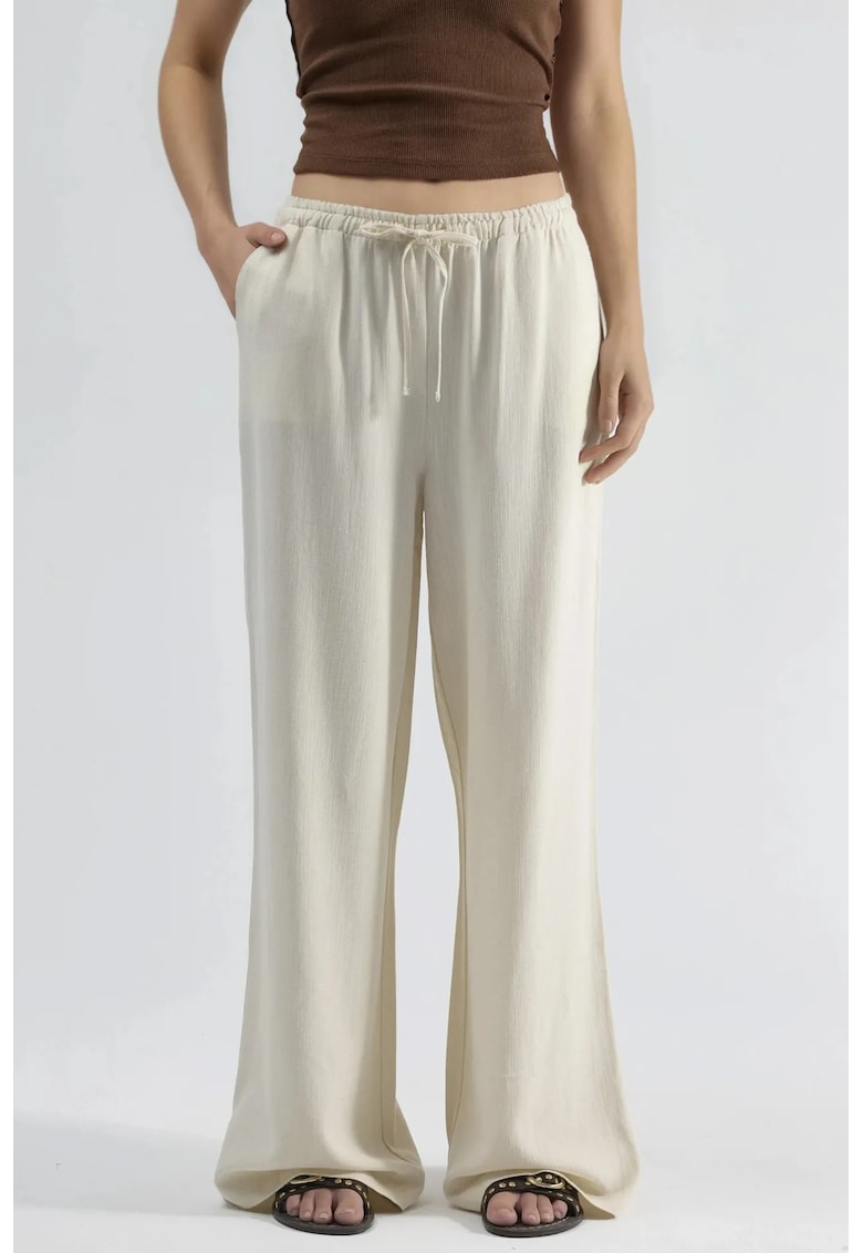 Pantaloni dama - largi - crem - amestec de in