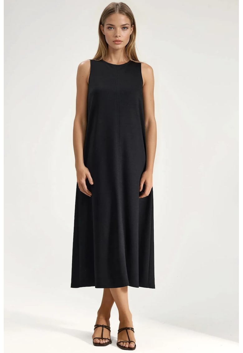 Rochie Midi Relaxed Fit - maneci lungi - negru - tricot