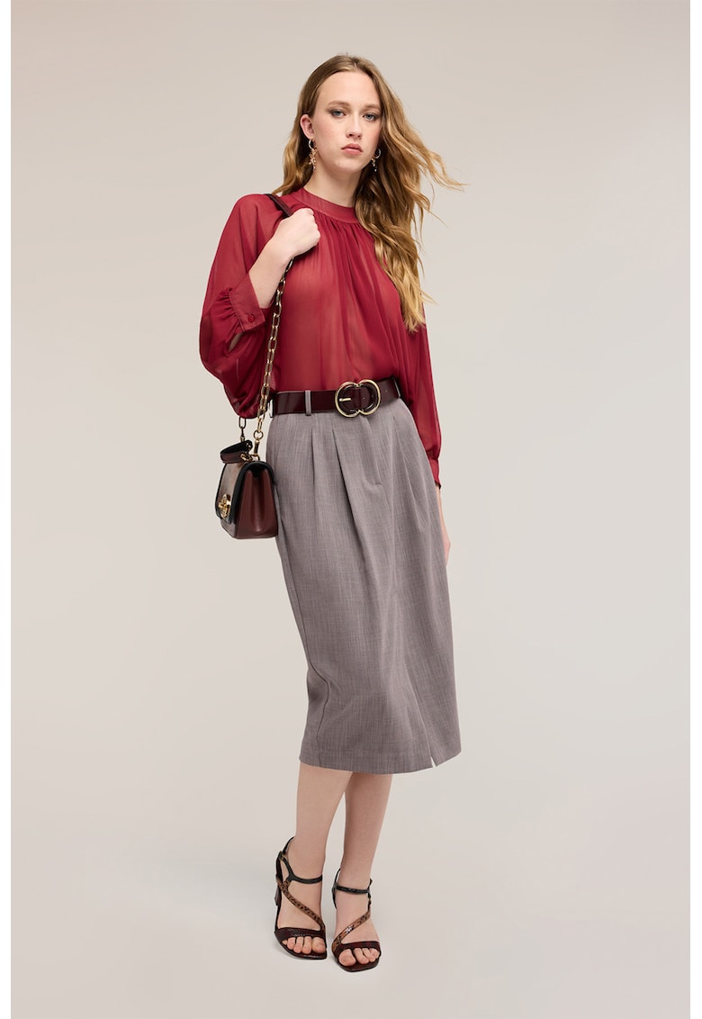 Bluza din sifon cu maneci bufante - Rosu inchis