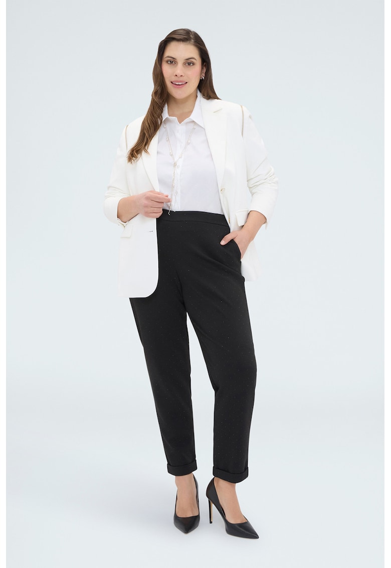 Pantaloni cu talie inalta si strasuri - Negru
