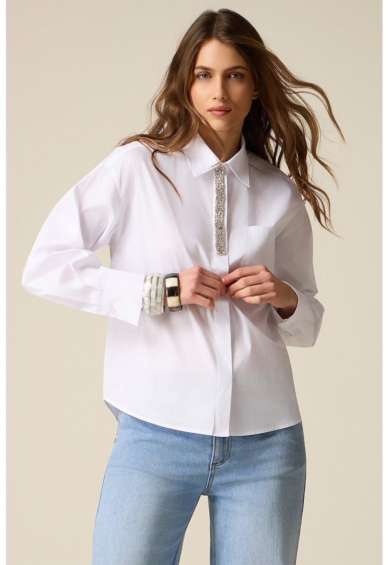 Camasa din poplin cu detaliu tip bijuterie