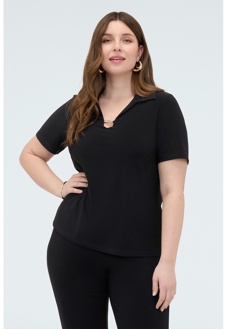 Tricou polo cu decolteu in V - Negru