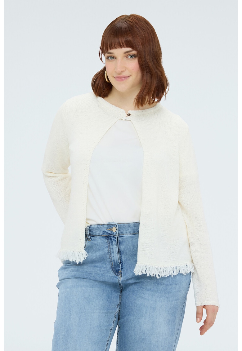 Cardigan cu terminatie franjurata - Alb