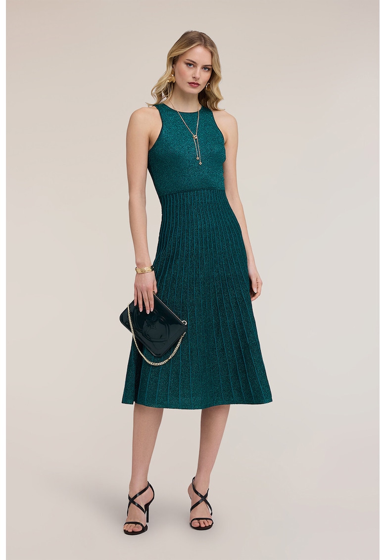 Rochie plisata cu insertii din lurex - Verde