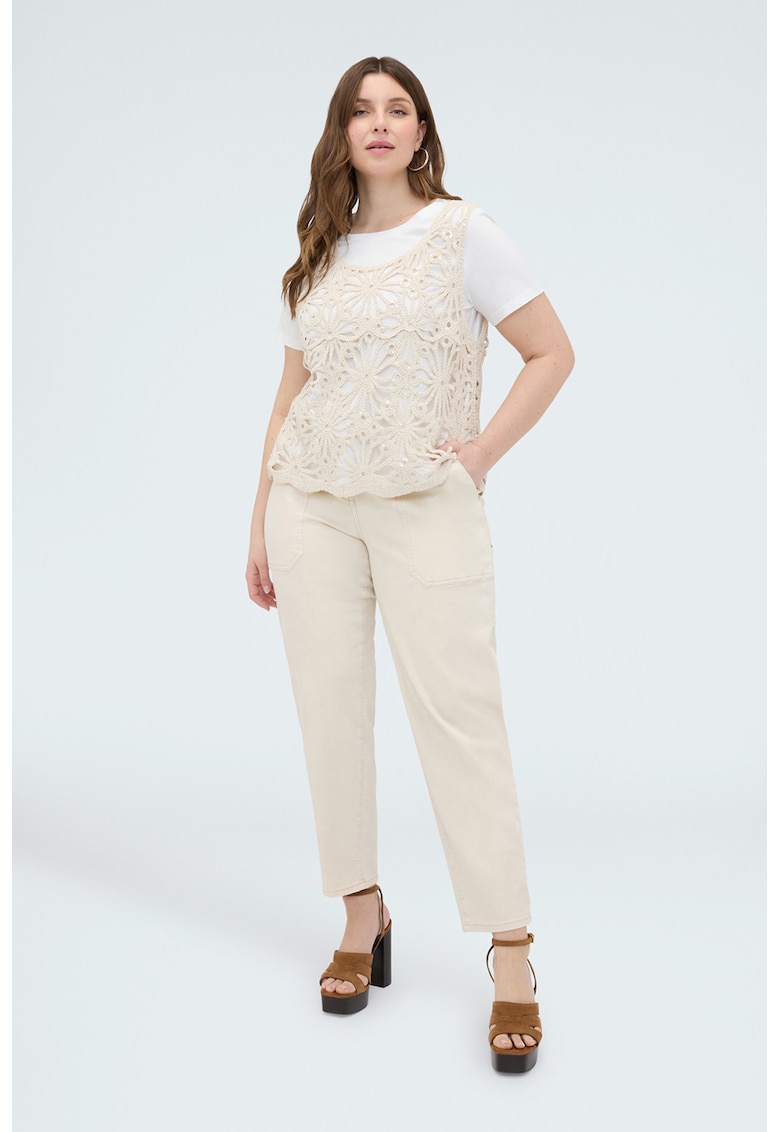 Tricou cu design suprapus - Alb/Crem