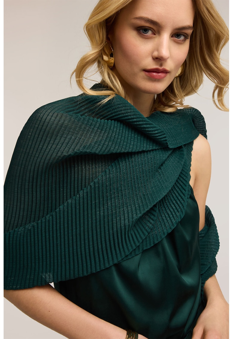 Esarfa plisata cu insertii din lurex - Verde englez