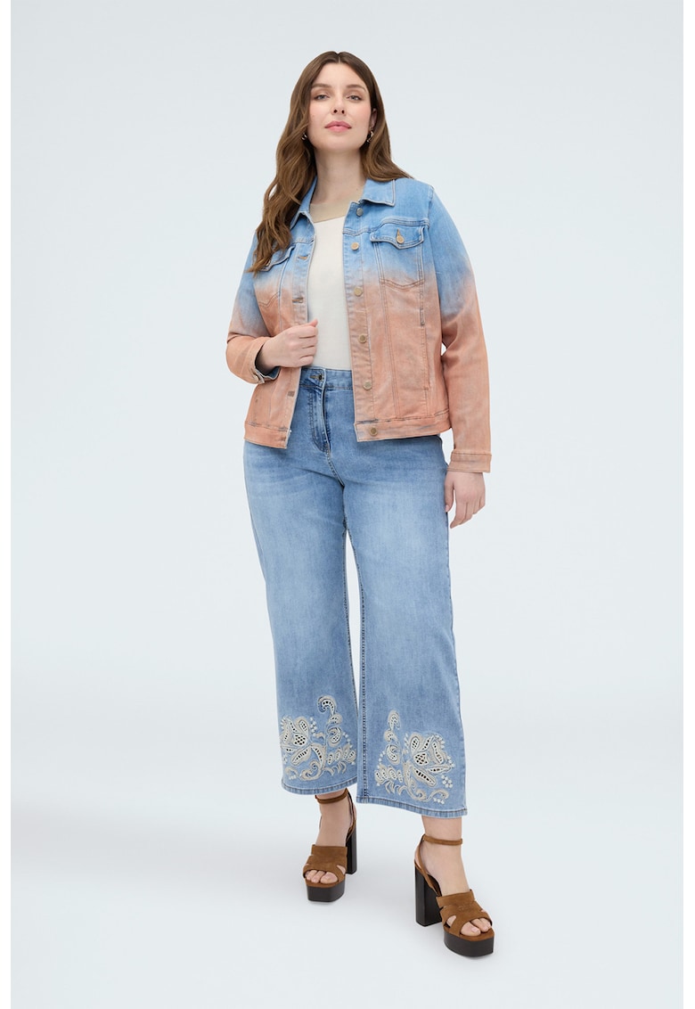 Jacheta din denim cu design in degrade - Albastru deschis/Roz prafuit