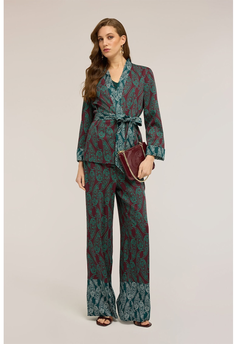 Pantaloni cu croiala ampla si model paisley - Visiniu/Verde inchis