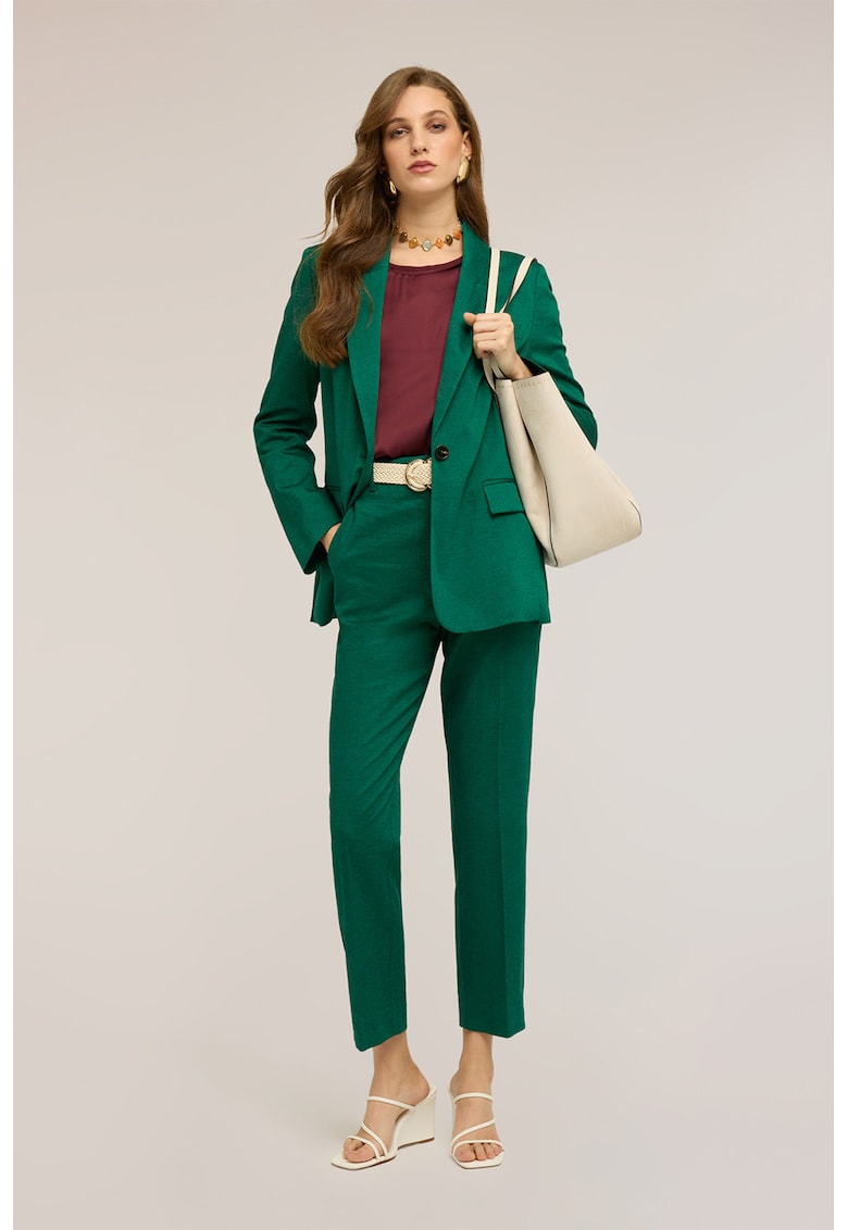 Oltre - Pantaloni crop din amestec de in cu croiala conica - Verde