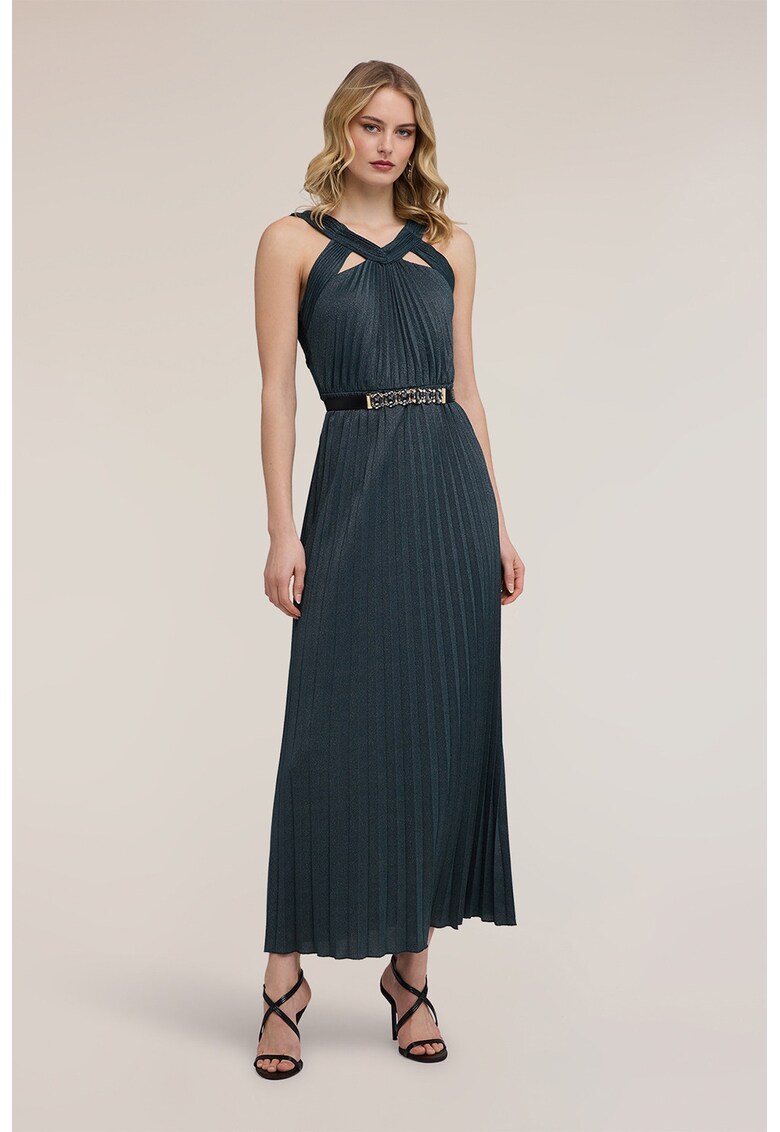 Rochie maxi cu insertii din lurex - Bleumarin