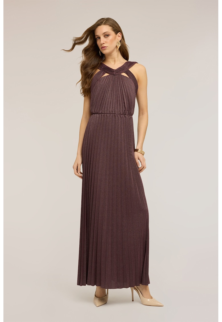 Rochie maxi cu insertii din lurex - Maro