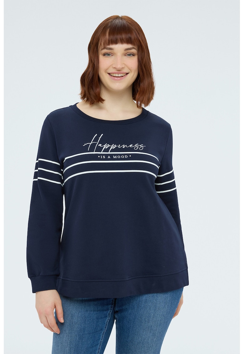 Bluza de trening cu dungi si imprimeu text - Albastru inchis