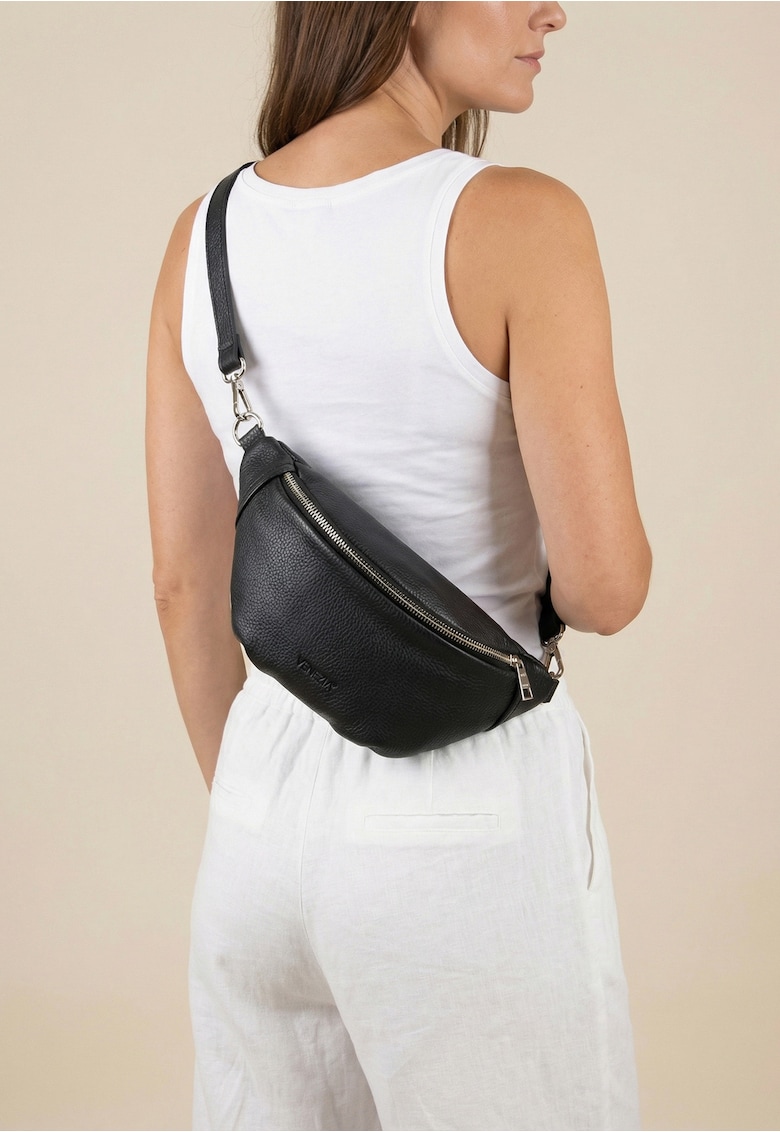 Borseta convertibila din piele naturala - Negru
