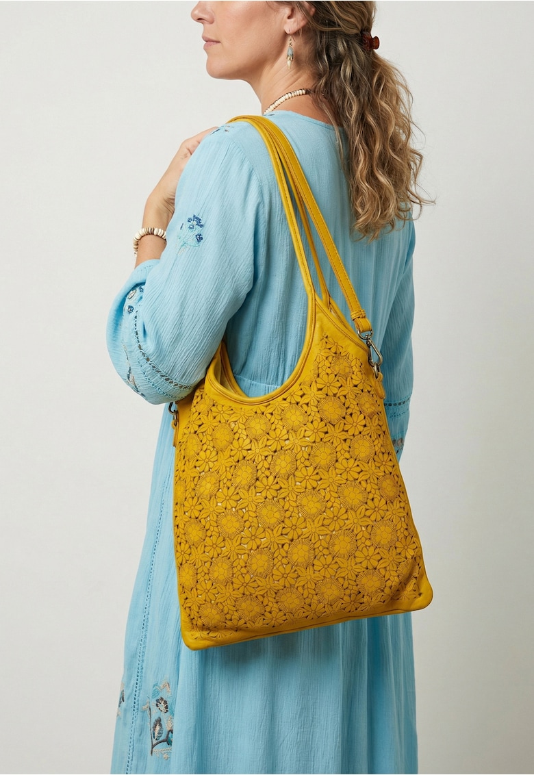 Geanta tote cu model floral - Galben