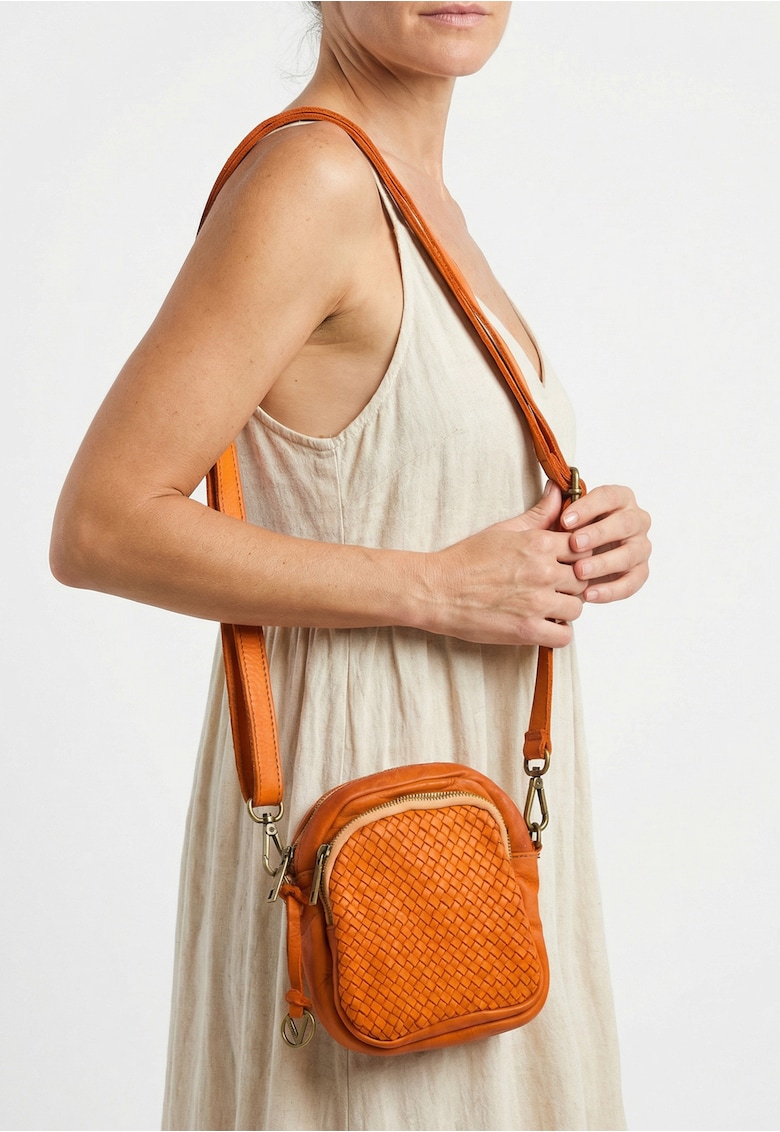 Geanta crossbody cu model impletit - Portocaliu