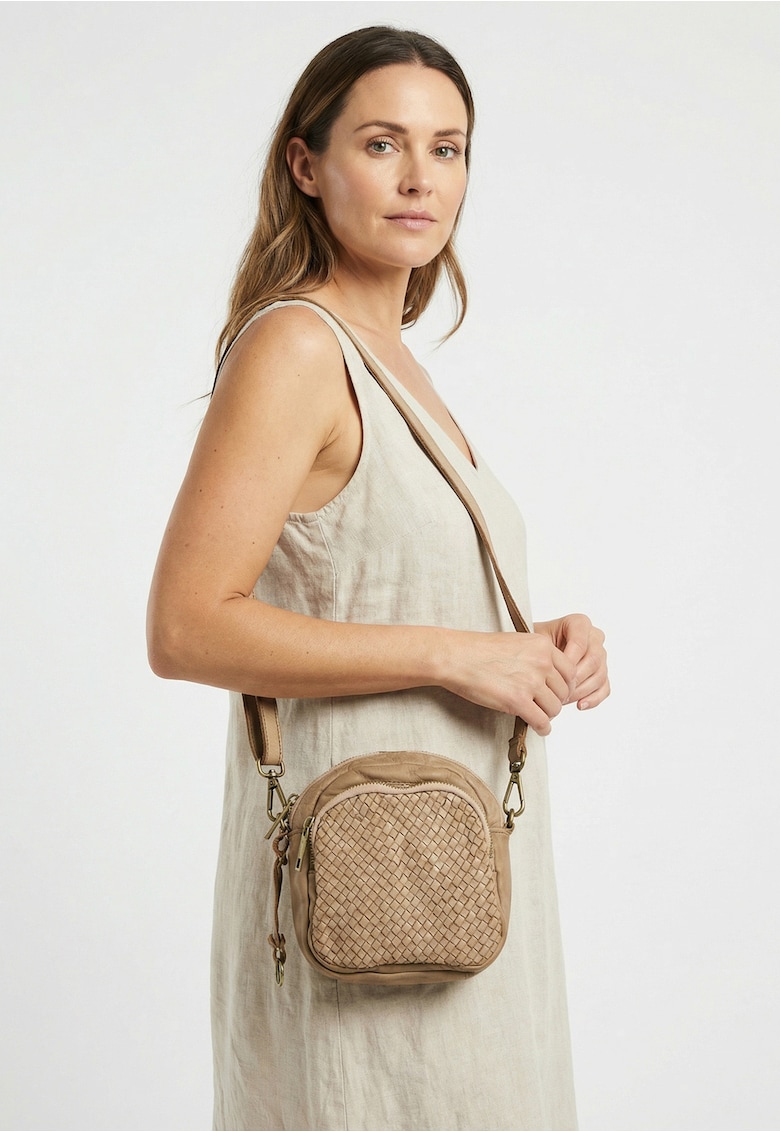 Geanta crossbody cu model impletit - Bej