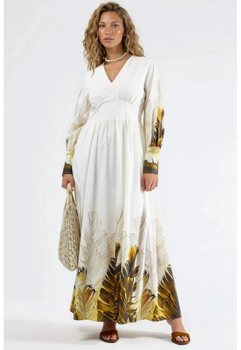 Rochie maxi - MSN - imprimeu floral tropical - alb - poliester