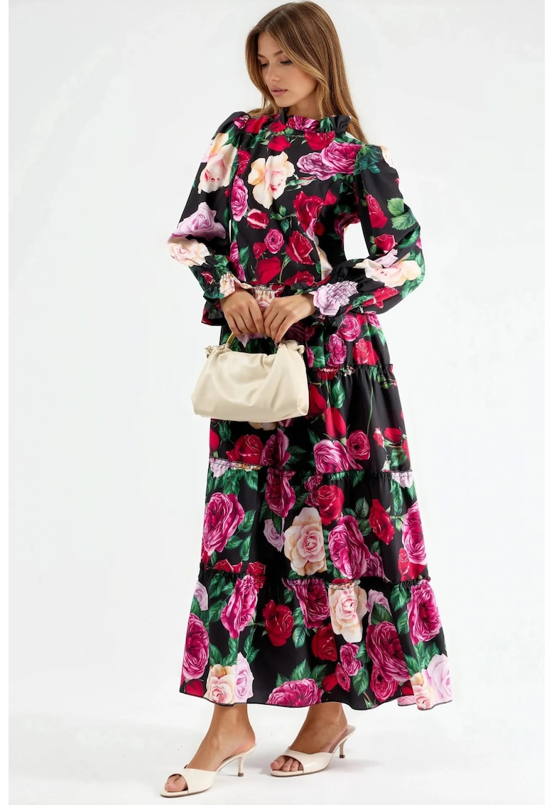 Rochie Maxi - Floral - Elegant - Multicolor - Poliester/Bumbac/Lycra