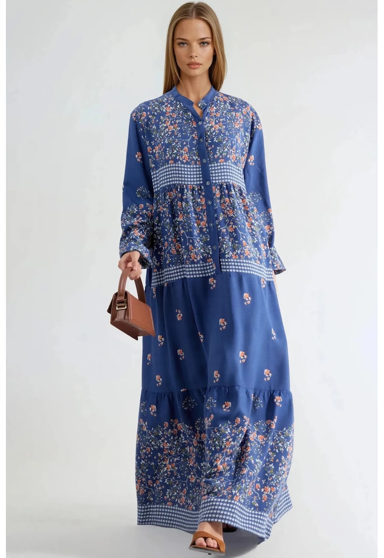 Rochie Maxi - Decolteu in V - maneca lunga - albastru