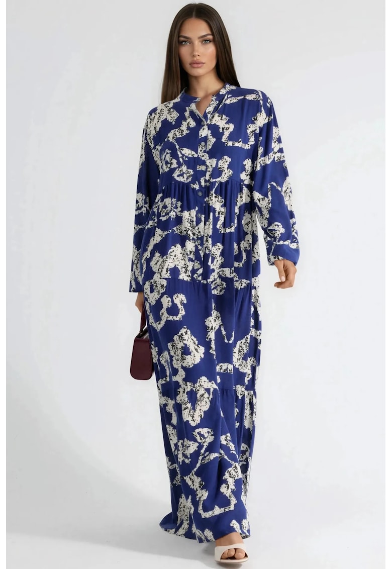 Rochie Maxi decolteu in V - cu nasturi - Albastru