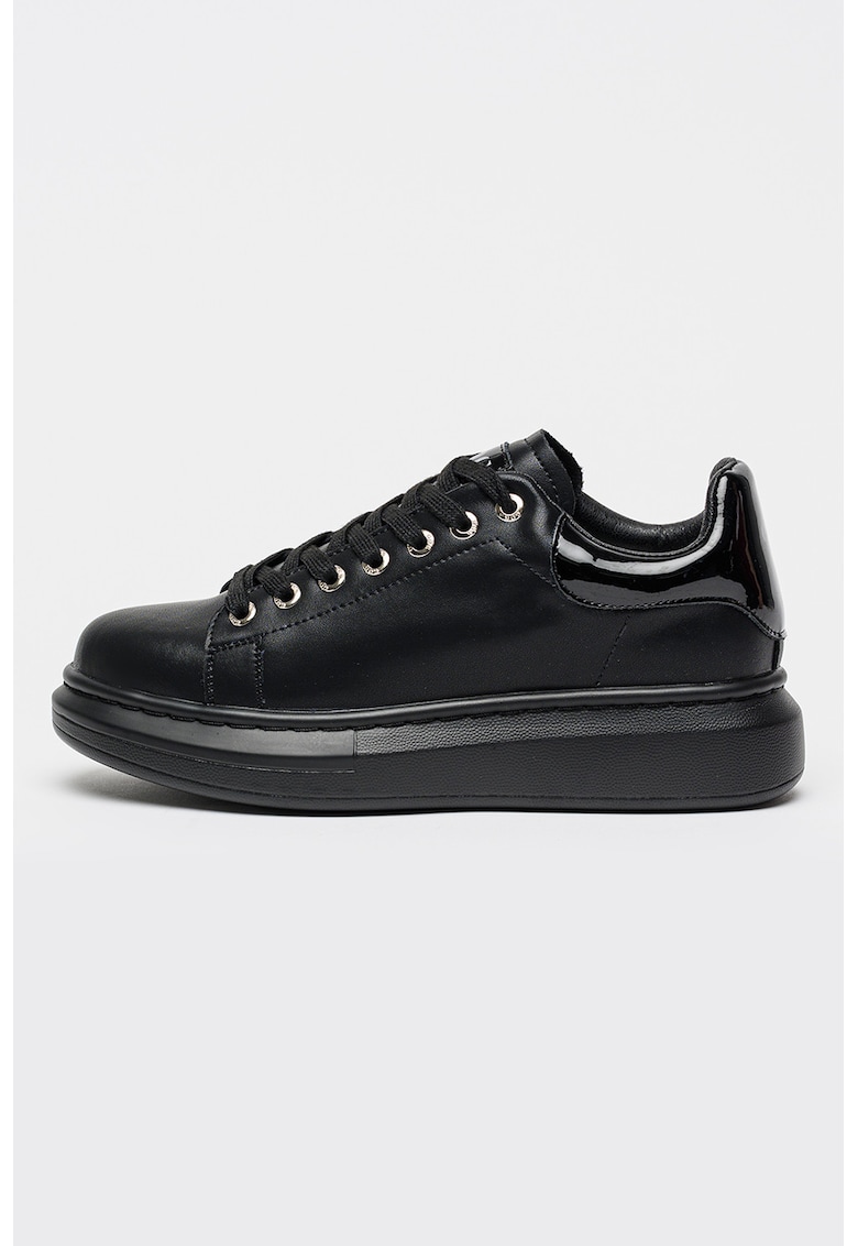 Pantofi sport din piele cu insertii din piele lacuita - Negru