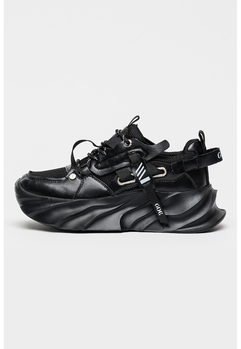 Pantofi sport flatform cu sireturi - Negru