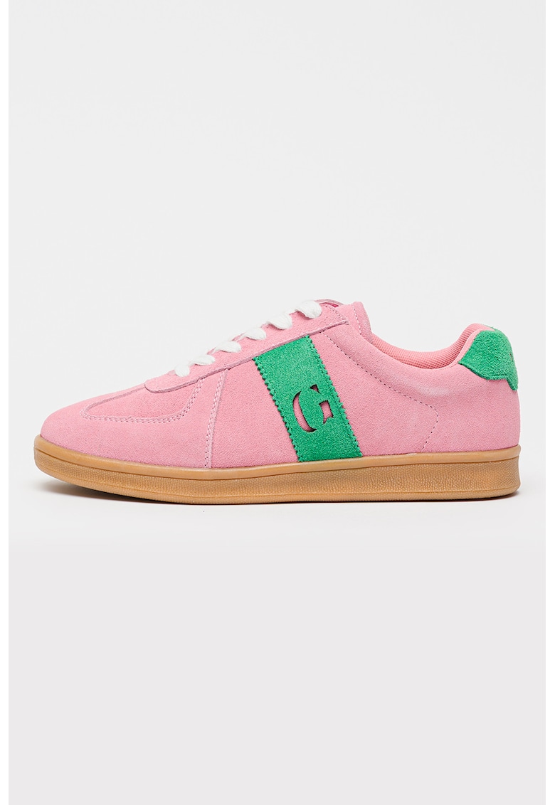 Pantofi sport din piele intoarsa cu garnituri contrastante - Roz/Verde lime