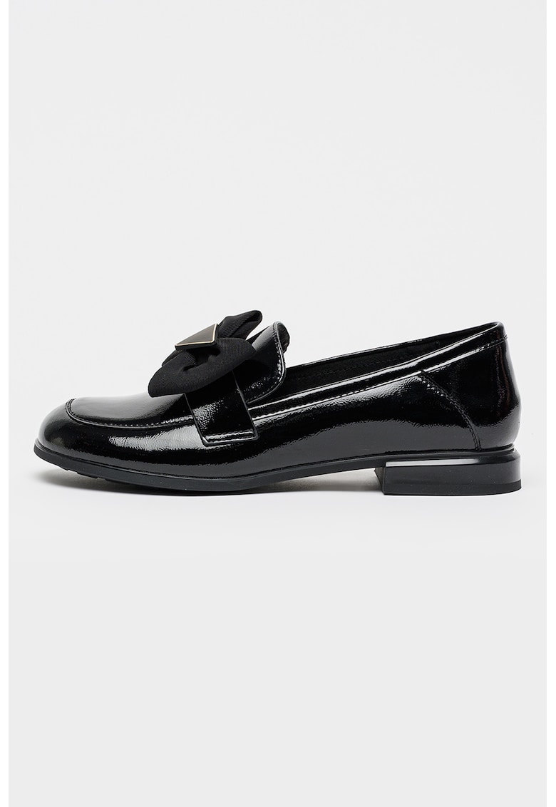 Pantofi loafer din piele lacuita cu aplicatie funda - Negru