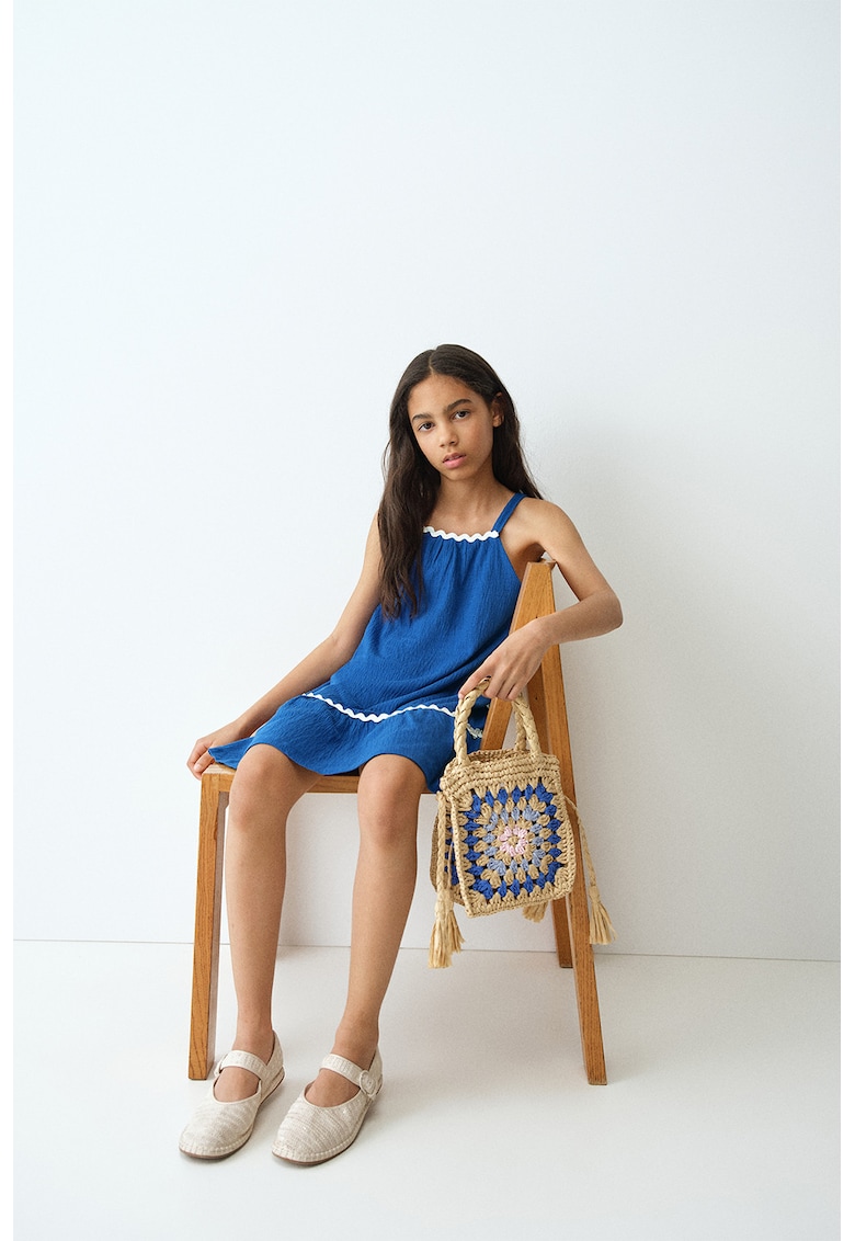 Rochie din amestec de bumbac cu croiala dreapta - Alb/Bleumarin