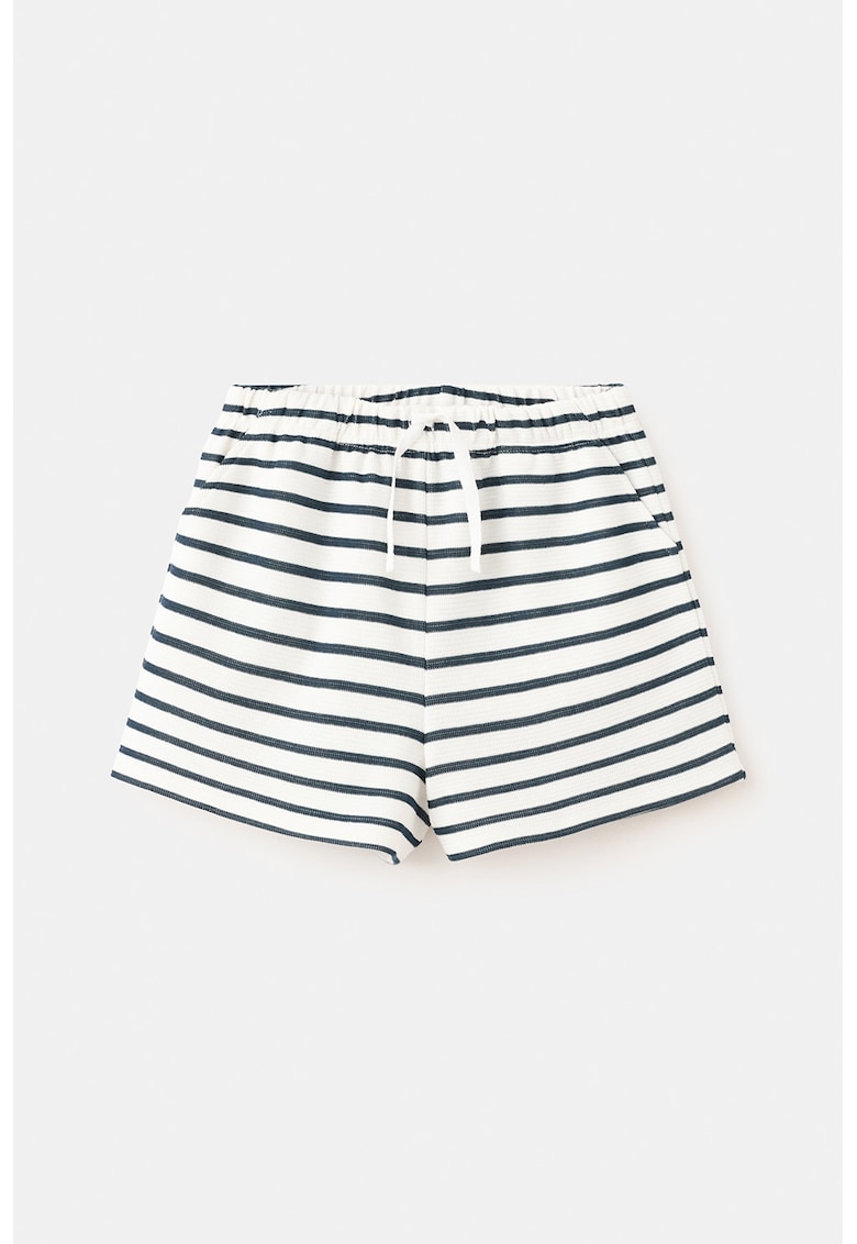 Pantaloni scurti cu model in dungi si snur de ajustare - Alb/Bleumarin