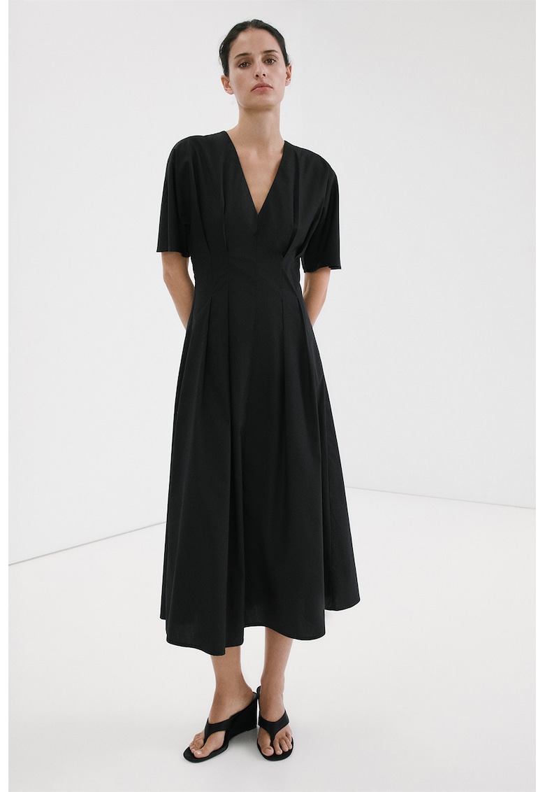 Rochie din amestec de lyocell cu maneci scurte - Negru