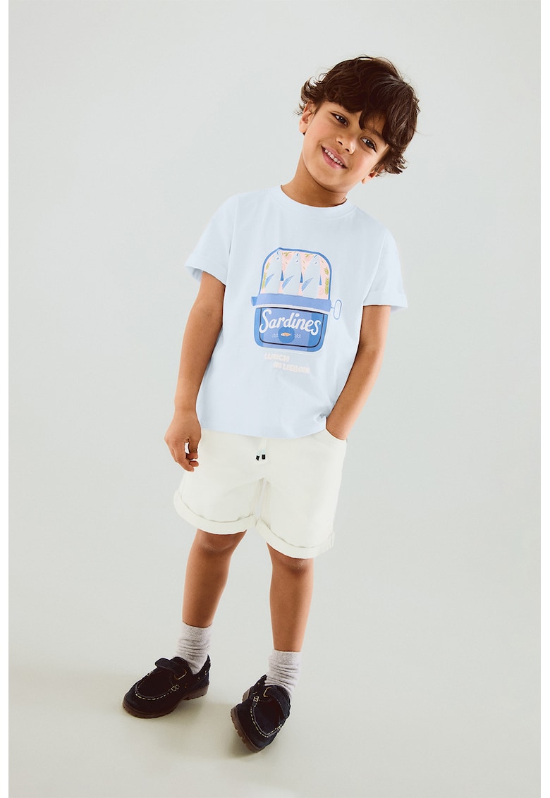 Tricou de bumbac cu imprimeu frontal - Albastru deschis