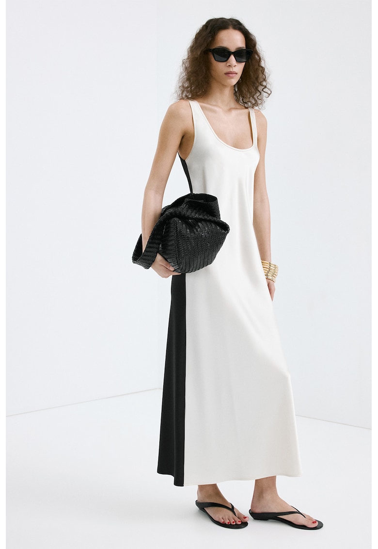 Rochie midi cu model colorblock - Negru/Alb murdar