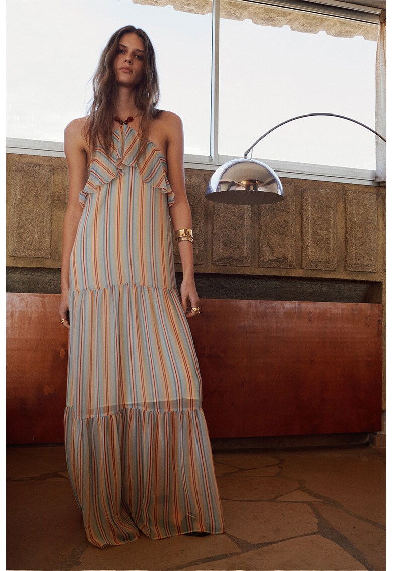 Rochie cu volane si dungi - Multicolor