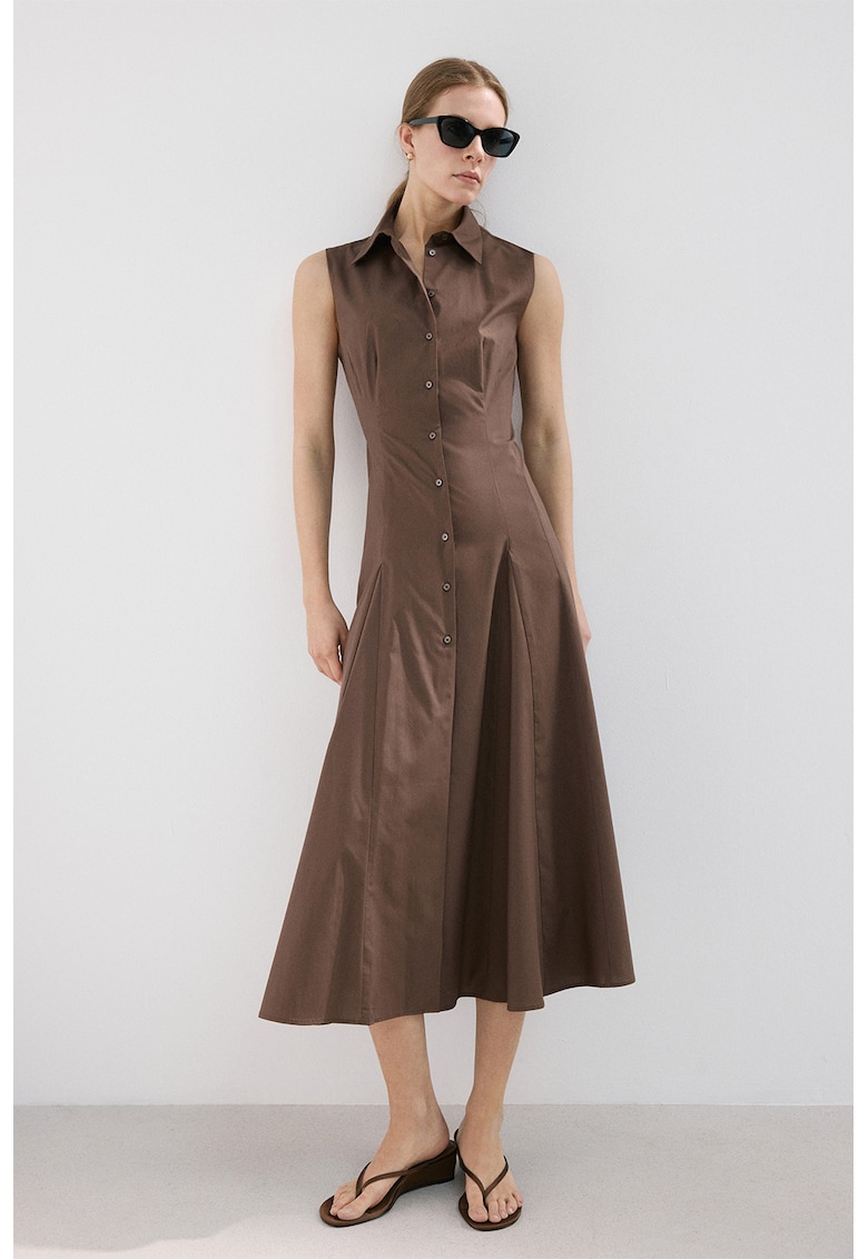 Rochie-camasa din amestec de lyocell fara maneci - Maro