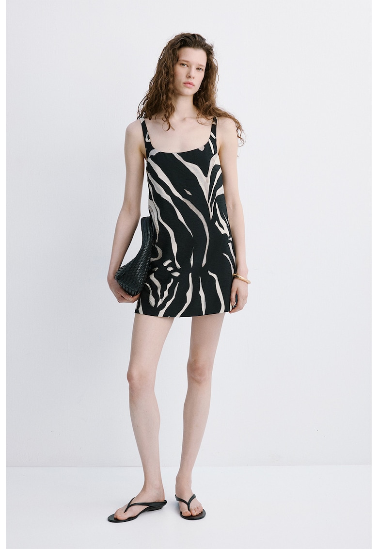 Rochie scurta cu model zebra - Negru/Alb murdar