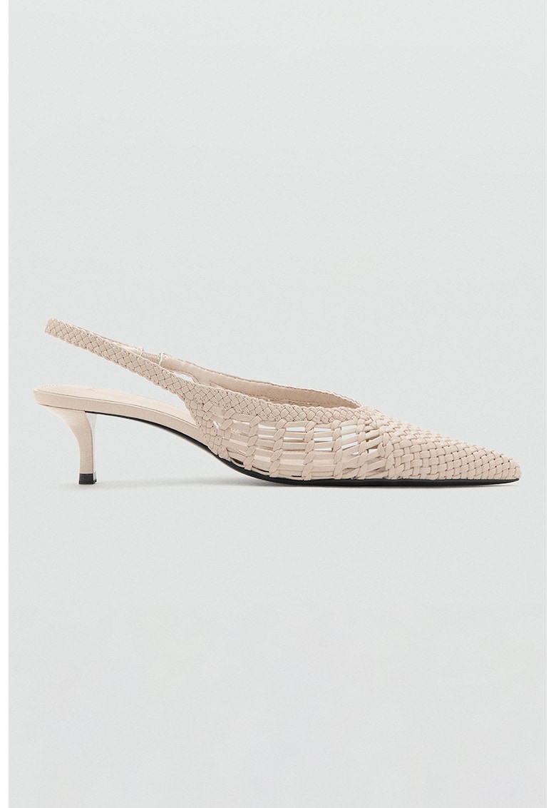 Pantofi slingback din piele ecologica cu aspect tesut - Bej deschis