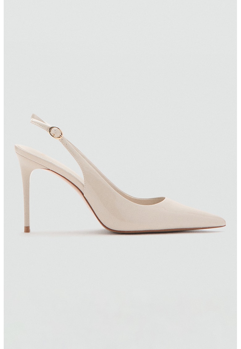 Pantofi slingback cu aspect lacuit - Bej deschis